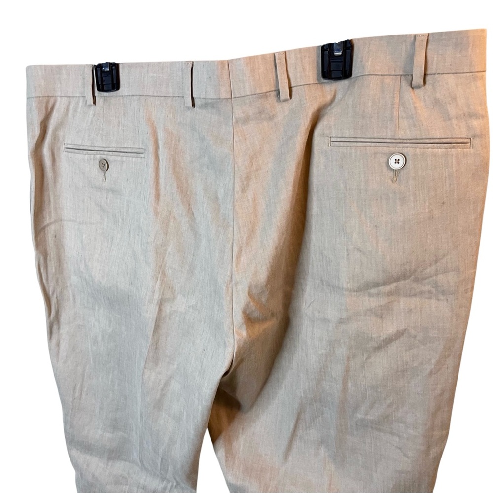 Calvin Klein Dress Pants Men 42x30 Beige Flat Front Linen Blend Summer Beach - Picture 5 of 8